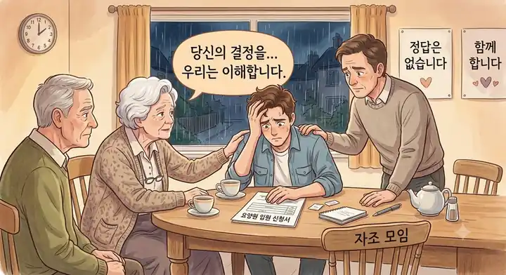 기억의 미로를 걷는 사람들: 보호자의 고통스러운 결정을 온전히 수용하고 지지해 주는 진정한 자조모임 연대 (Support group members offering true validation and understanding to the caregiver)